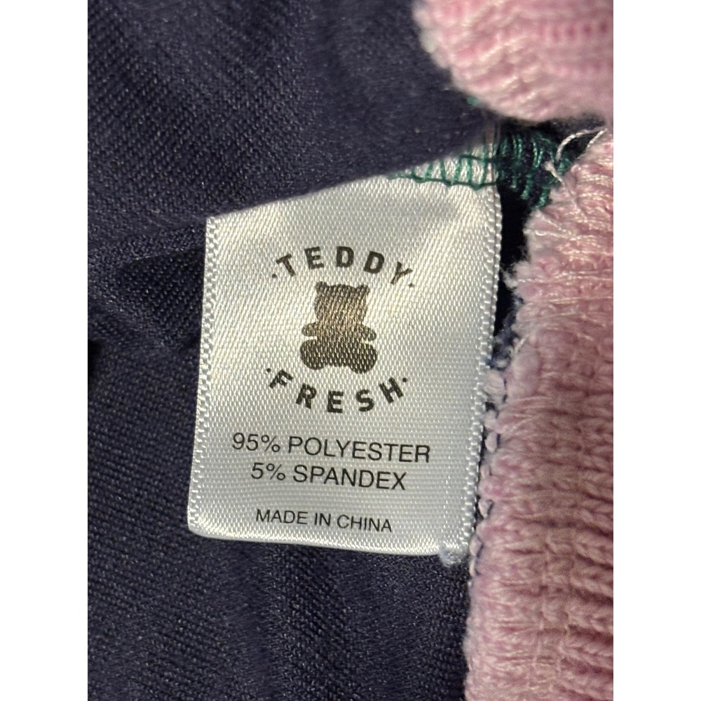 NWT Teddy Fresh Womens Velour Cropped Sweatshirt Navy Green Pink Bear Logo XS - Picture 7 of 7
